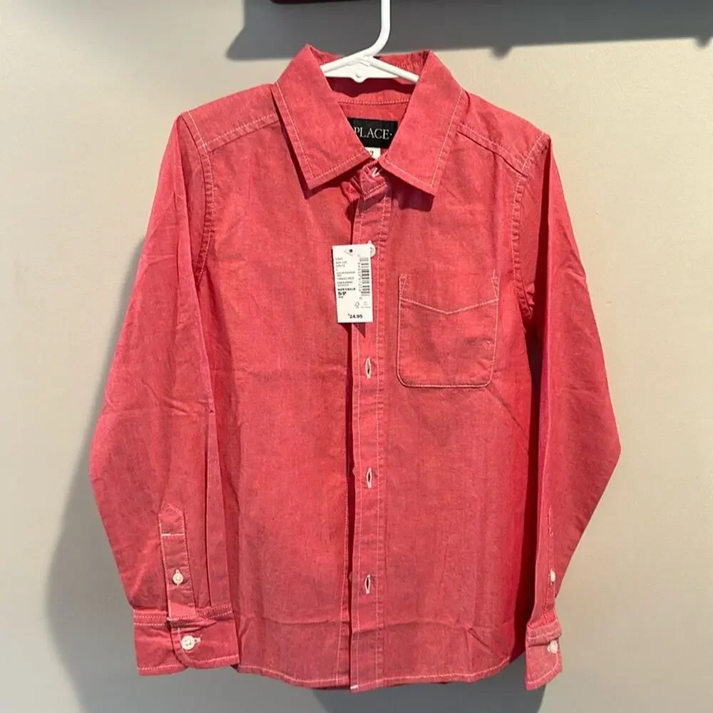 The Children’s Place Boy’s Small‎ Red Poplin Button Down Shirt